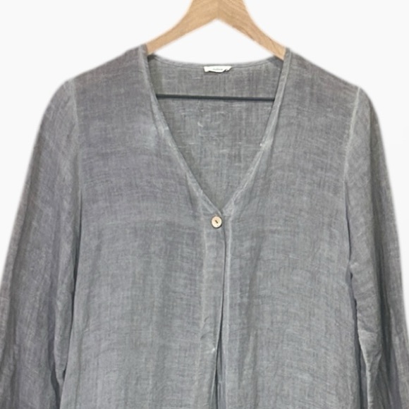 Dolma Gray Linen Tunic Duster Lagenlook Minimalist Oversized Artsy Long Top M-L - Picture 5 of 12